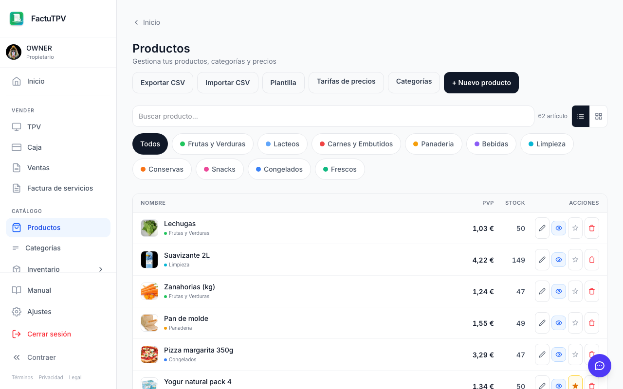 Catálogo de productos con categorías