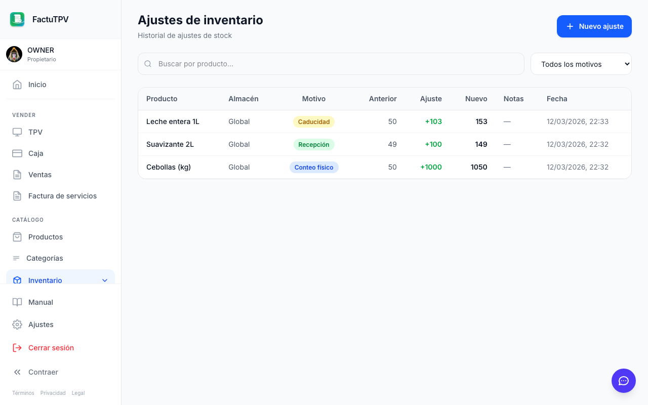 Ajustes de inventario