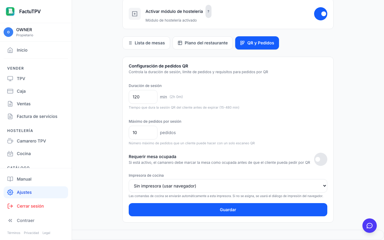 Asignación de impresora de cocina para hostelería en FactuTPV