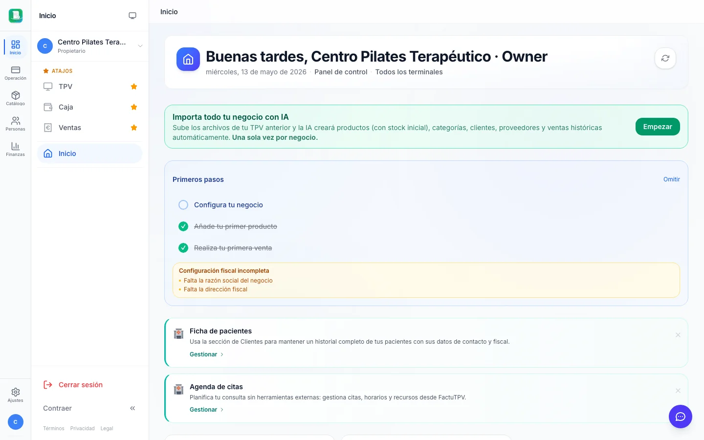 Informes y analítica para centros de pilates terapéutico en FactuTPV