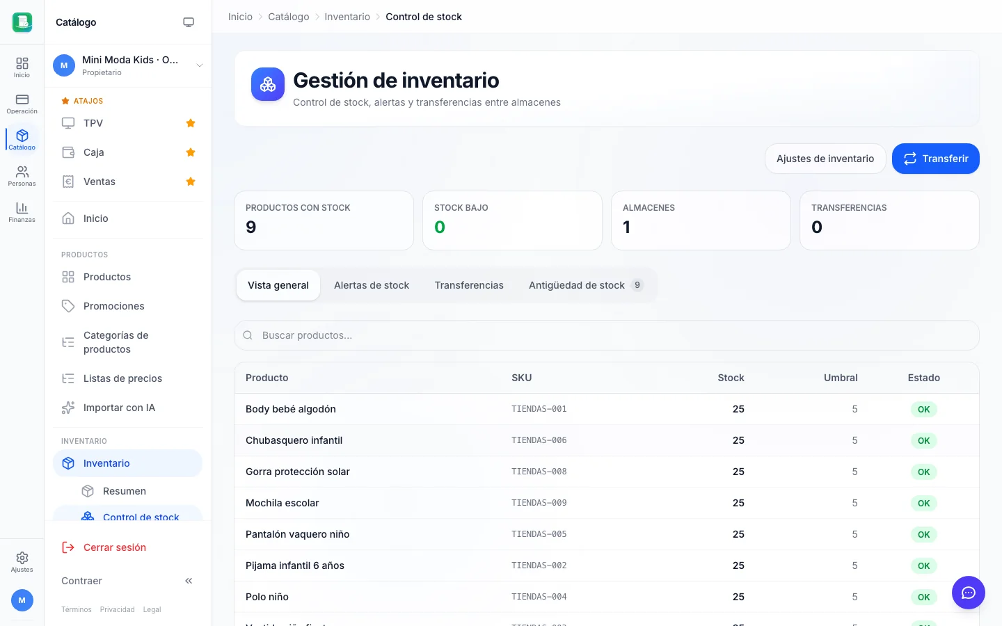 Gestión de stock para tiendas de moda infantil en FactuTPV