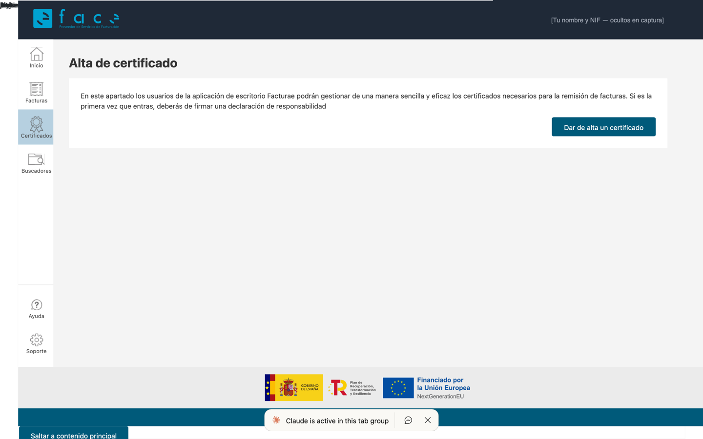 Pantalla Gestión de certificados vacía con el mensaje No hay resultados