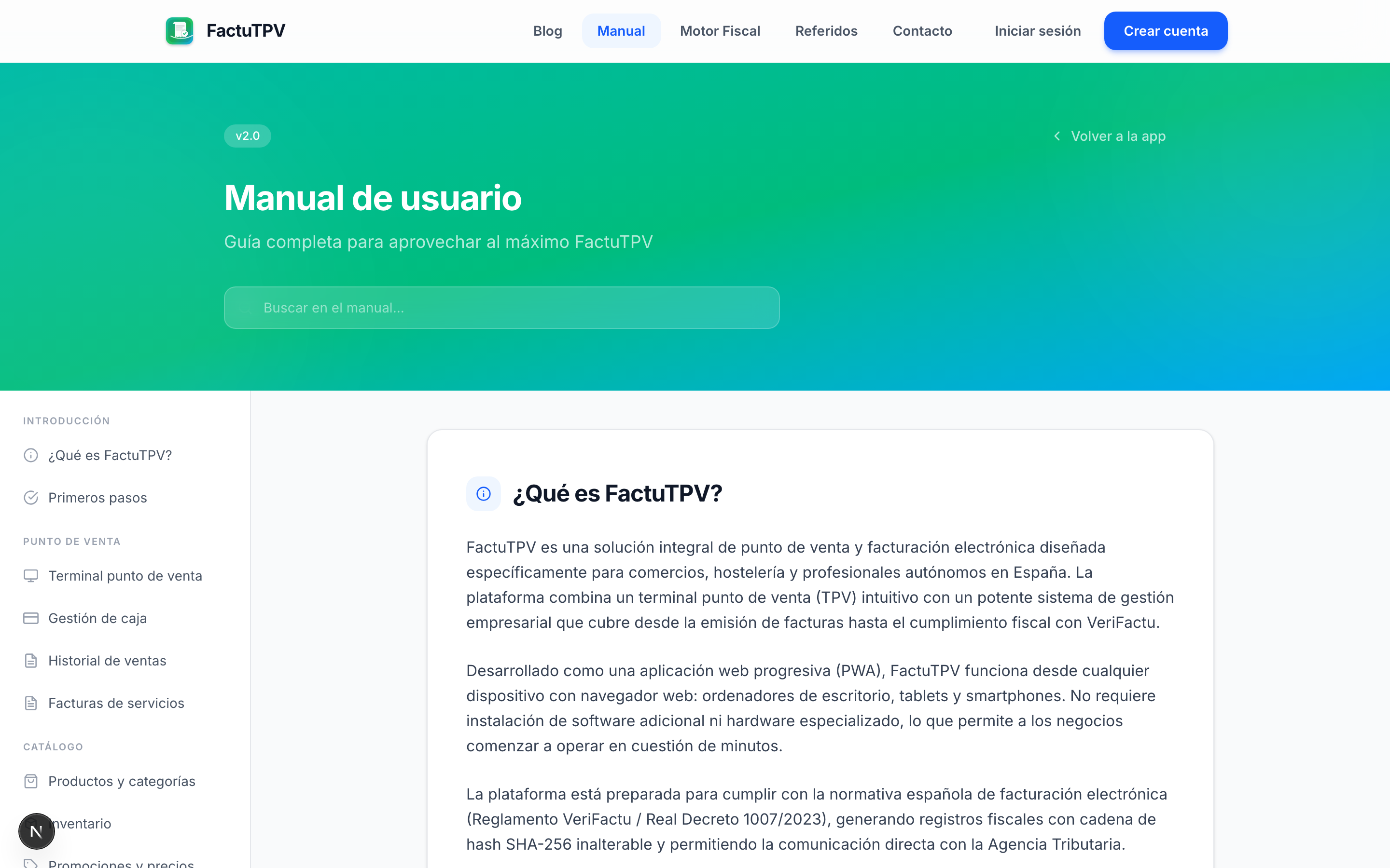 Manual de usuario de FactuTPV con índice lateral y buscador