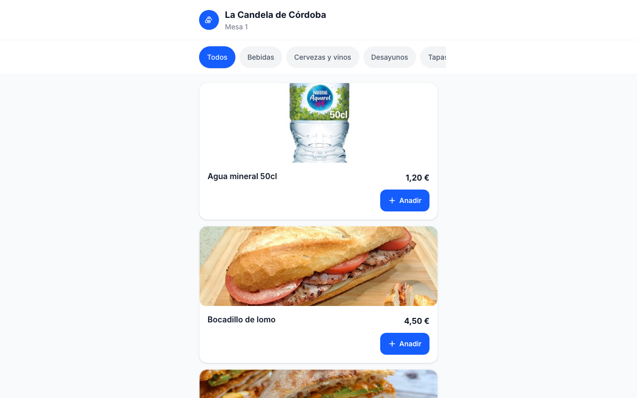 Carta digital QR para mesas en FactuTPV