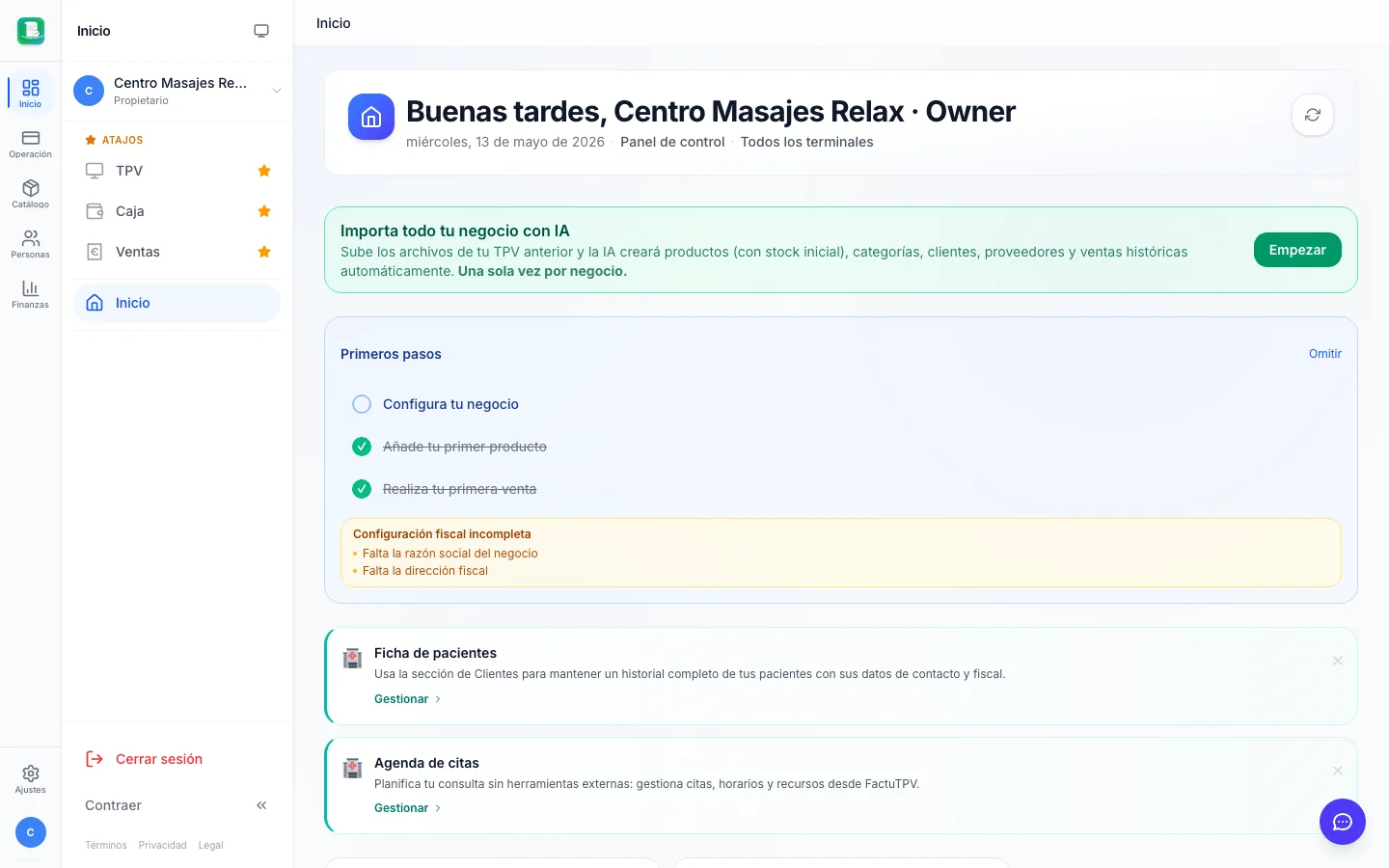Informes y analítica para centros de masajes en FactuTPV