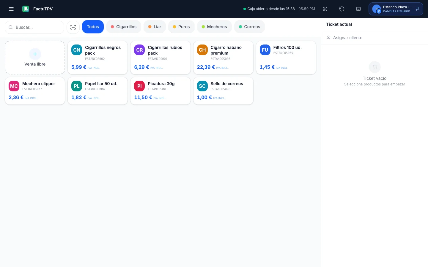 TPV / Punto de venta para estancos en FactuTPV