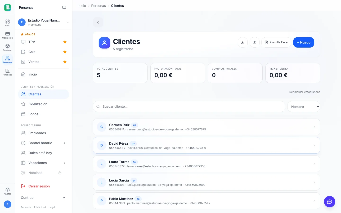 Clientes (CRM) para estudios de yoga en FactuTPV