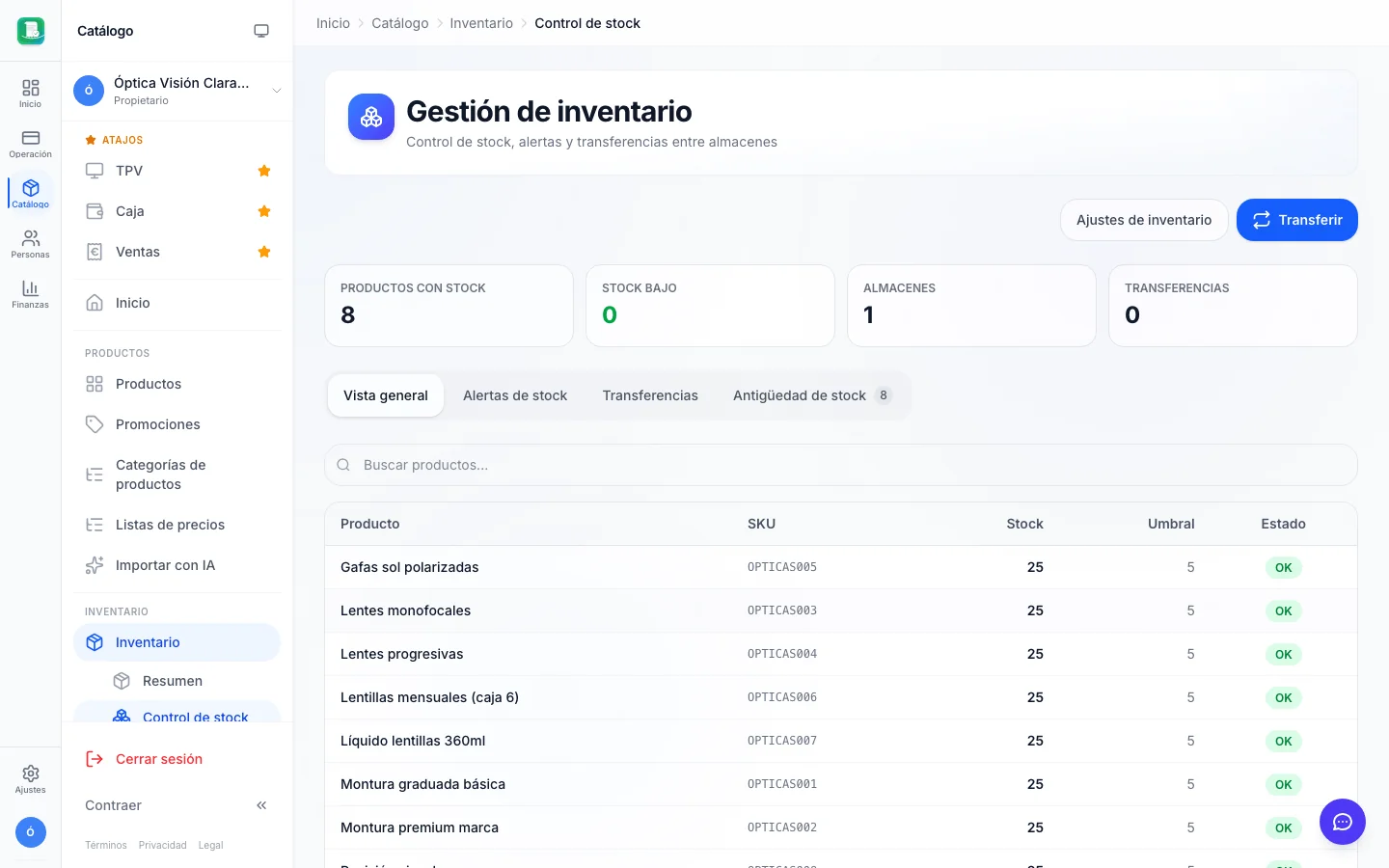 Gestión de stock para ópticas en FactuTPV