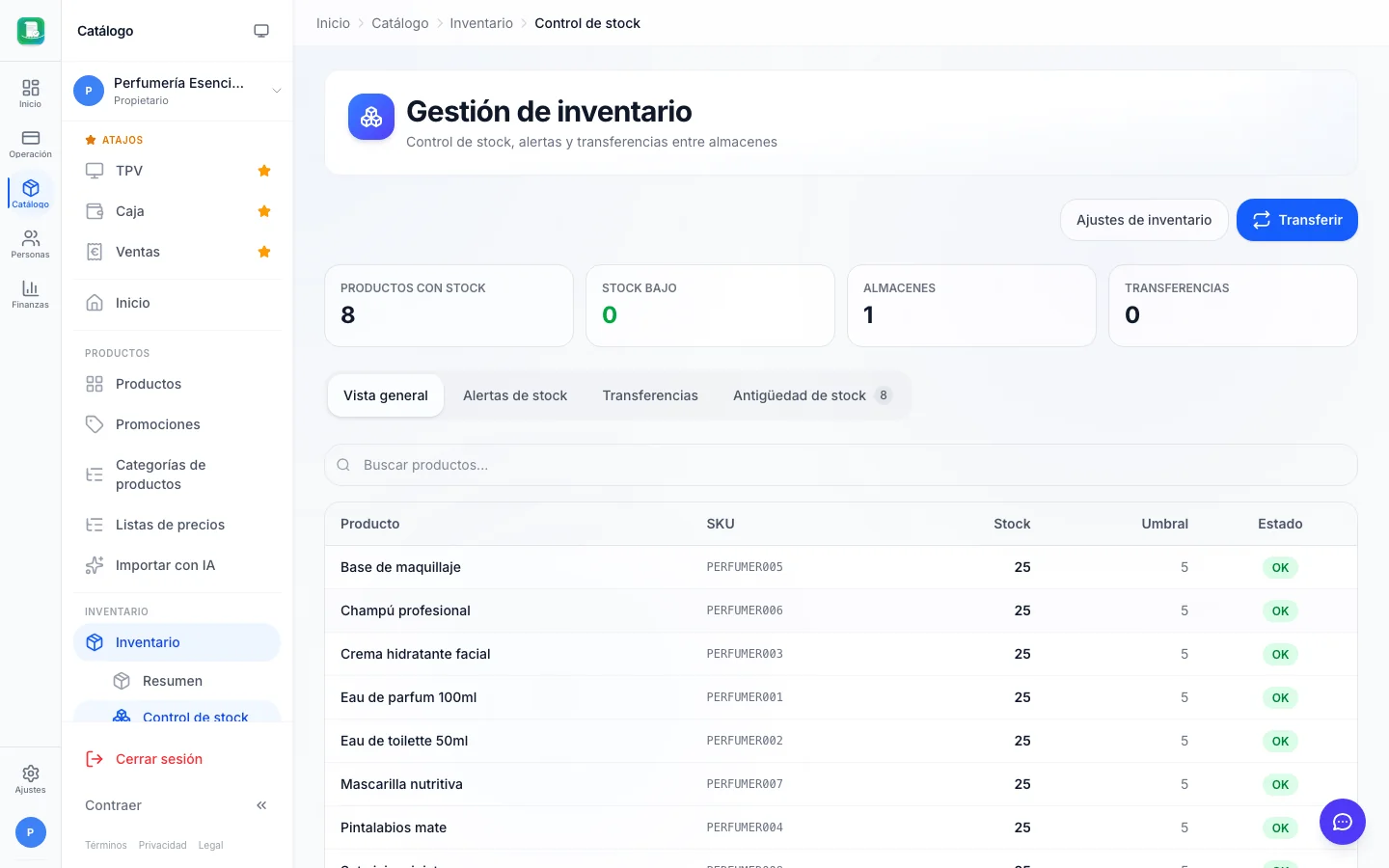 Gestión de stock para perfumerías en FactuTPV