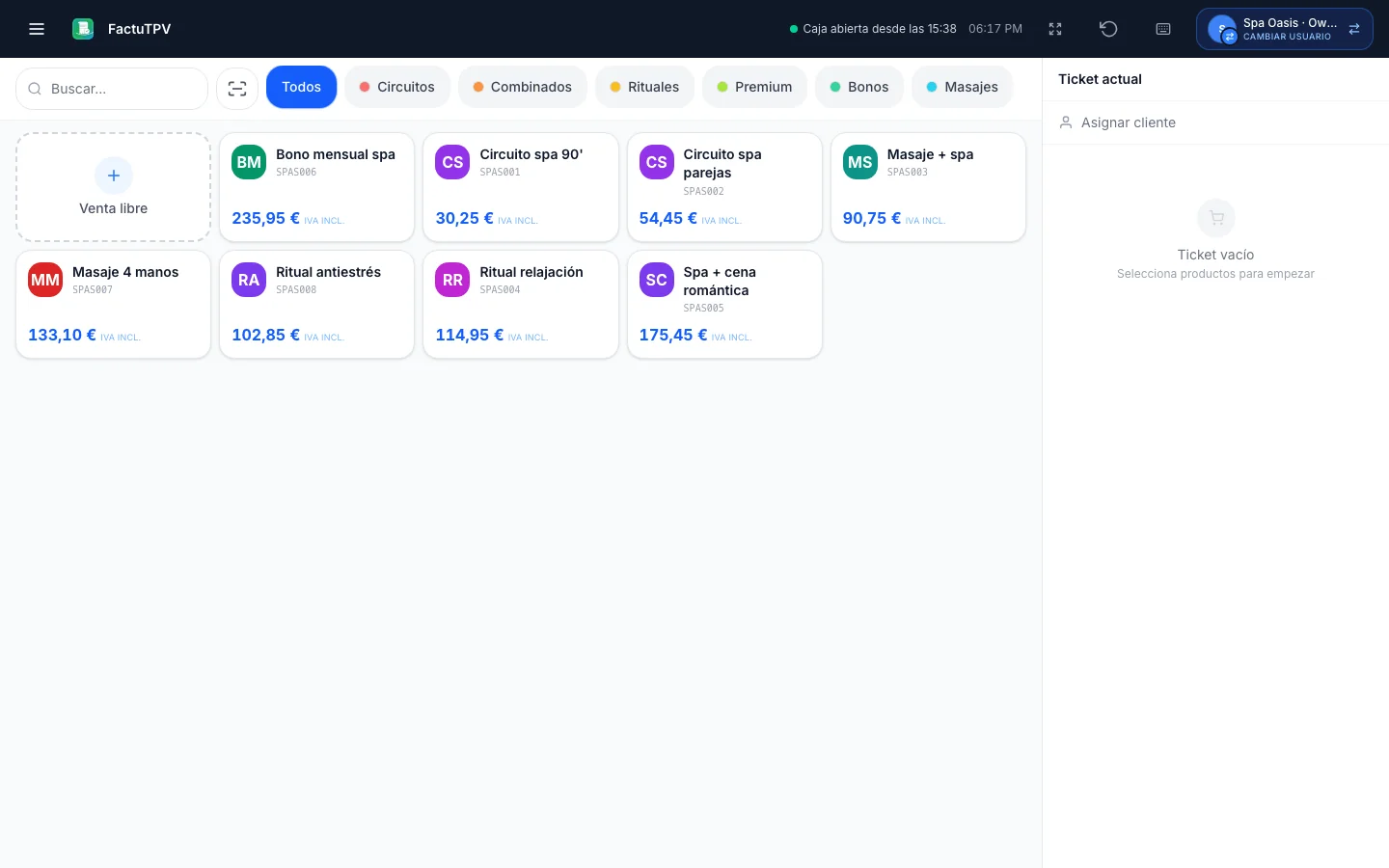TPV / Punto de venta para spas en FactuTPV