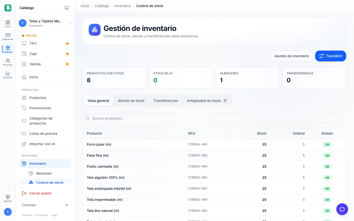 Gestión de stock para tiendas de telas en FactuTPV