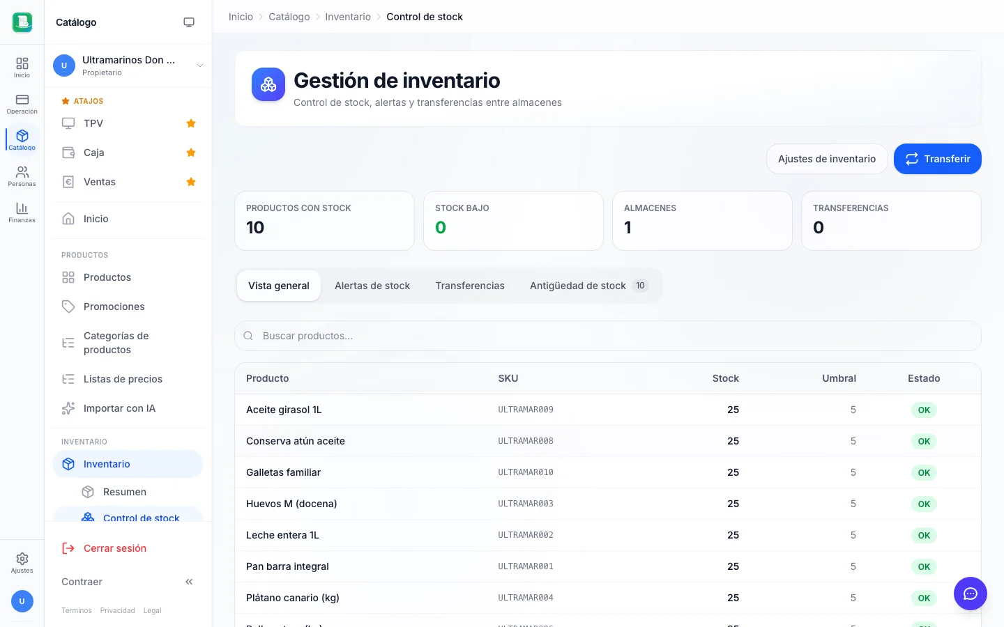 Gestión de stock para ultramarinos en FactuTPV