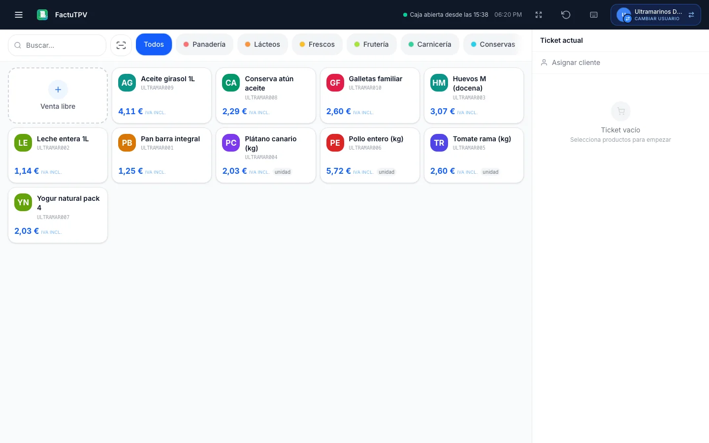 TPV / Punto de venta para ultramarinos en FactuTPV