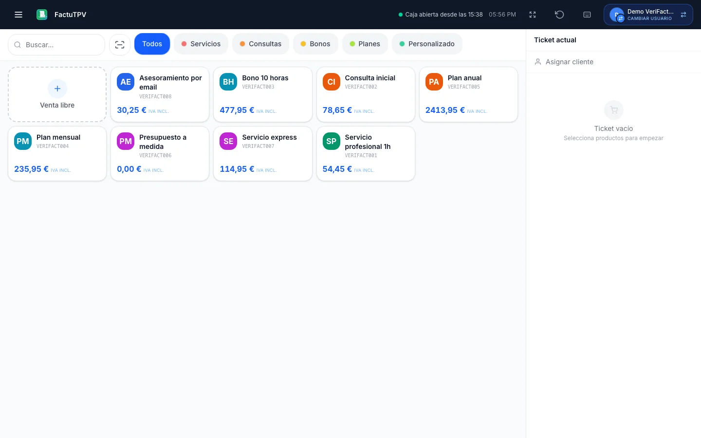 TPV / Punto de venta para negocios con VeriFactu en FactuTPV